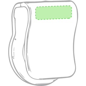 A white webcam cover with a green accent at the top, featuring a curved design and a logo.