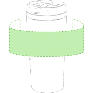 A travel mug featuring a simple design with a lid and a logo, in a light colour.