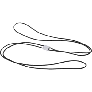A black exercise band with a central connector. Suitable for various workout routines and sports. Contains branding.