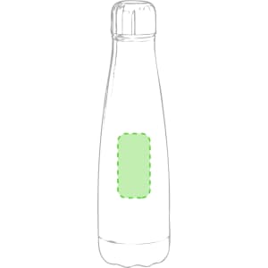 A drink bottle with a sleek design, featuring a green area for branding, in a clear finish.