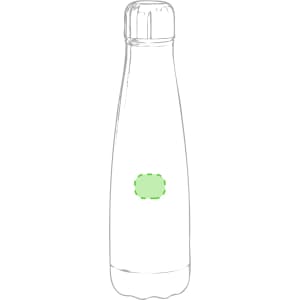 A drink bottle featuring a sleek design with a rounded base and a narrow neck. It has a circular area for branding.
