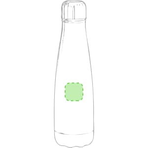 A drink bottle in a sleek design with a light green colour and a branding logo on the body.
