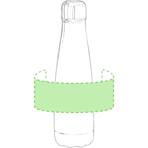 A drink bottle with a sleek design, featuring a green band and a cap, ideal for beverages.