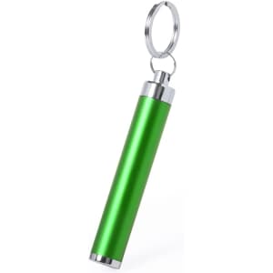 A green torch keyring with a sleek, metallic finish and a silver keyring attachment.