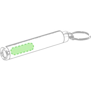 A keyring torch in silver with a keychain attachment and a green highlighted section.