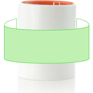 A white coffee mug with an orange interior, featuring a logo on its surface.