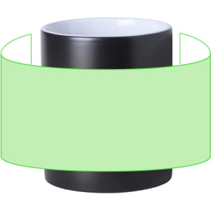 A coffee mug featuring a black exterior and a white interior, with a placeholder for design or branding.