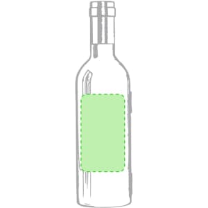 A green wine bottle with a clear label area, featuring a sleek design and a simple cylindrical shape.