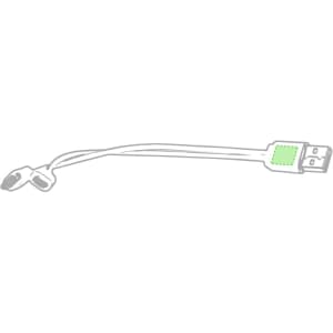 A green Vitral Charging Cable with USB connectors for charging devices. It features a simple design and a logo.