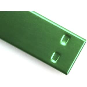 A green USB flash drive with a sleek metal finish and a logo on the side.