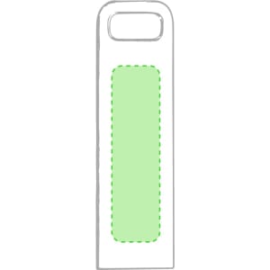 A promotional USB memory stick in green, with a rectangular section for branding, without any visible text or logos.