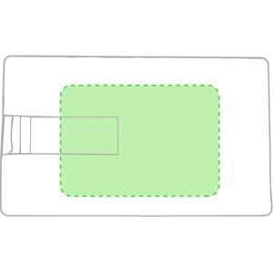 A lime green USB flash drive with a minimalist design and a cut-out section, featuring a logo.