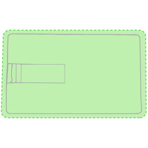 A green 16GB USB memory drive with a rectangular shape and a slide-out connector. It features a branding logo.