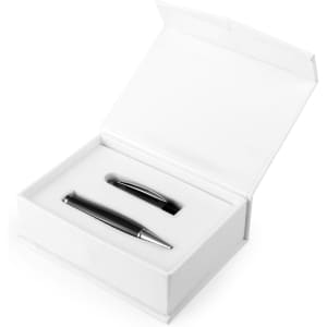 A sleek black stylus touch ball pen presented in a white gift box with a fitted interior.