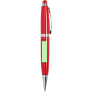 A red stylus touch ball pen with a shiny finish and a silver clip, featuring a blank area for branding.