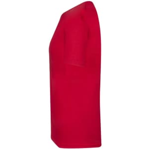A red MC150 Adult Colour T-Shirt with short sleeves and a plain design, featuring a logo on the front.