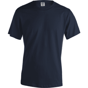 A navy blue adult T-shirt featuring a standard crew neckline and short sleeves. It has a logo on the label.