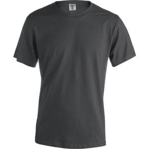 A dark grey adult T-shirt with short sleeves and a classic crew neck design. It features a tag inside.