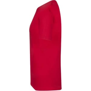 A red MC180 Adult Colour T-Shirt, featuring a side view design and a logo.