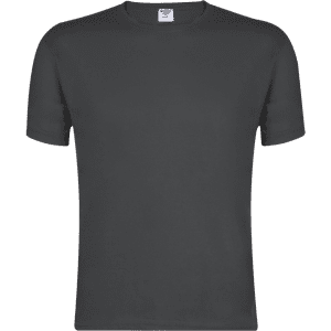 A black adult T-shirt with short sleeves and a logo. Suitable for casual wear.
