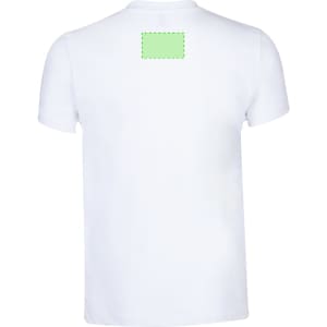 A plain adult white T-shirt featuring a small rectangular area on the back, suitable for branding.