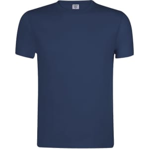 A navy blue adult T-shirt with a crew neck design. The shirt features a brand logo.