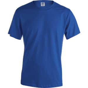 A royal blue adult t-shirt featuring short sleeves and a crew neck, with a logo on the label.