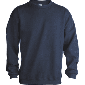 A navy blue adult sweatshirt featuring a crew neck and long sleeves, with branding label.