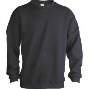 A navy blue adult sweatshirt with long sleeves and a ribbed neckline, featuring a logo.