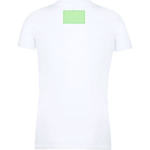 A white women's T-shirt with a fitted design and a logo area on the back.