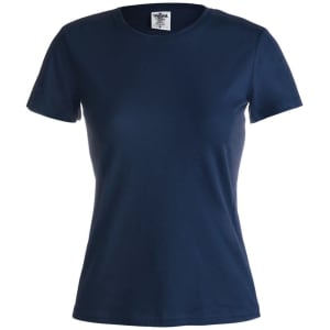 A navy blue women's t-shirt with a classic fit, featuring short sleeves and a round neckline. It has a logo tag.