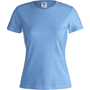 A light blue women's t-shirt featuring a classic crew neck and short sleeves, with a label and no visible branding.