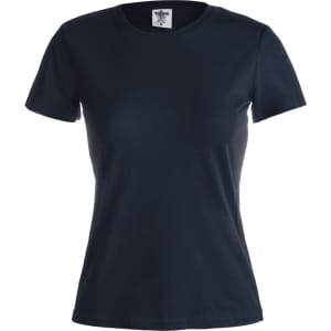 A women's navy t-shirt with a fitted design and short sleeves, featuring a label inside.