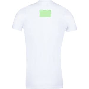 A white women's t-shirt with a blank area at the back for branding or design.