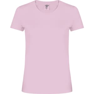 A light pink women's t-shirt with a classic crew neck and short sleeves. Features a logo on the tag.