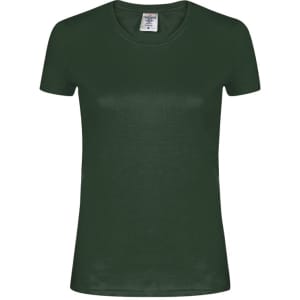 A women's short-sleeve T-shirt in a dark green colour, featuring a crew neck and a fitted design.