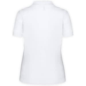 A white polo shirt for women featuring a classic design and a label on the back.