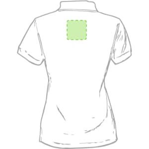 A women's polo shirt in a solid colour with a blank space for customisation on the back. Features a collar.