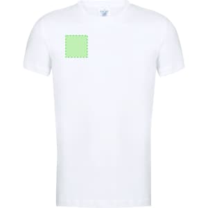 A white kids' T-shirt featuring a blank area for customisation. It has a simple crew neck design and short sleeves.