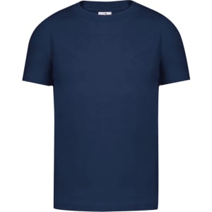 A navy blue children's T-shirt with a round neck and short sleeves. The shirt features a logo on the front.