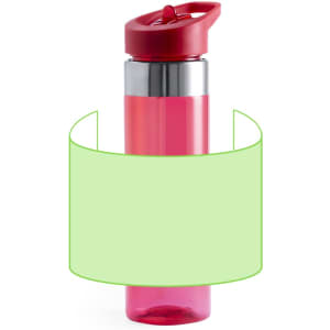 A drink bottle in vibrant pink with a silver top and red cap, featuring a circular section for branding.