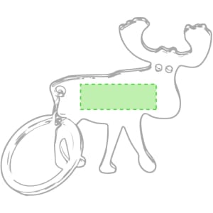 A drink bottle opener keyring in the shape of a moose with a keyring attachment. It features an outline for customisation.