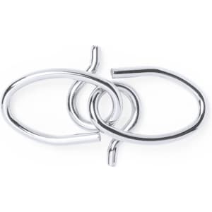 A set of intertwined metal loops in shiny silver, featuring two distinct shapes interlinked together.
