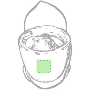 A white flowerpot with a light green square on its surface, featuring a lid design. Includes a logo.