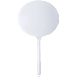 A round, white plastic pen with a wide circular tip and a slender handle. The pen features a logo on its body.
