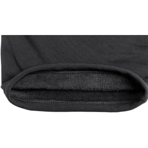 A dark grey neck warmer featuring a soft, lined interior with a stitched edge. It includes a branding logo.