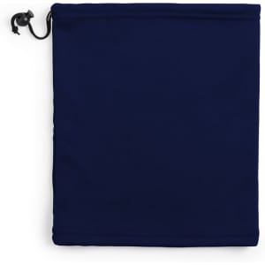 A navy blue neck warmer with a drawstring closure, suitable for headwear. The fabric appears soft and versatile.