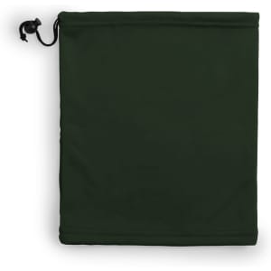 A green neck warmer with a drawstring at the top, suitable for cold weather.