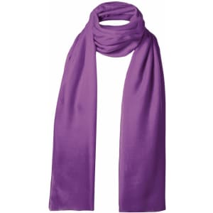A purple scarf with a soft texture, featuring a logo. Ideal as a clothing accessory.