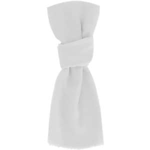 A white scarf with a knotted design, featuring a soft, flowing fabric. The item has a branding logo.